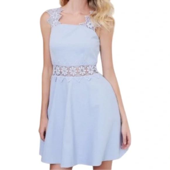 Ted Baker Women’s Size 3 M 8 Cornflower Blue Monaa Lace Trim Fit & Flare Dress